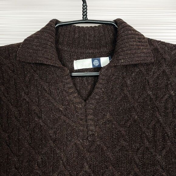 Pepe Jeans London Unisex Brown Wool Blend Collared Cable Knit Sweater M-L - Picture 4 of 14